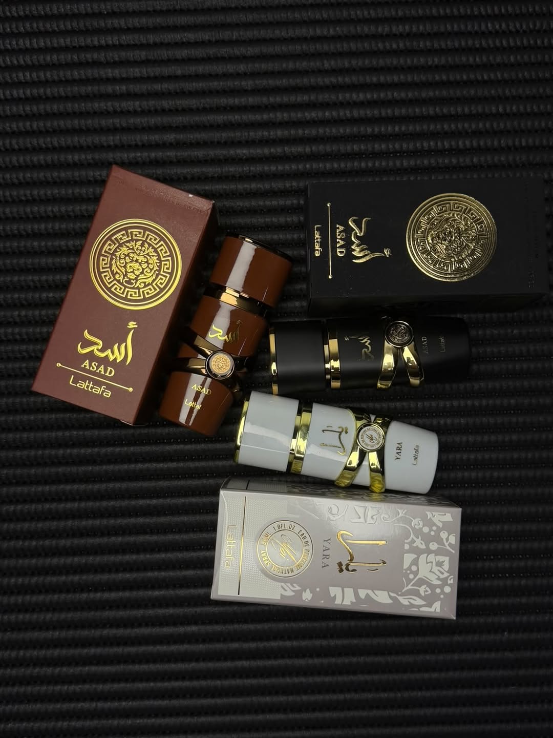 Frascos de perfume Asad e Yara da marca Lattafa