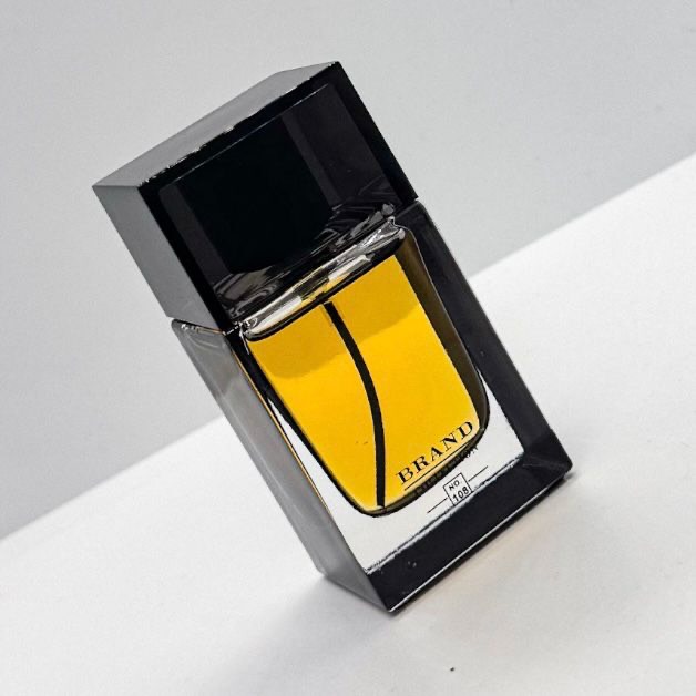 Frasco de perfume preto e amarelo